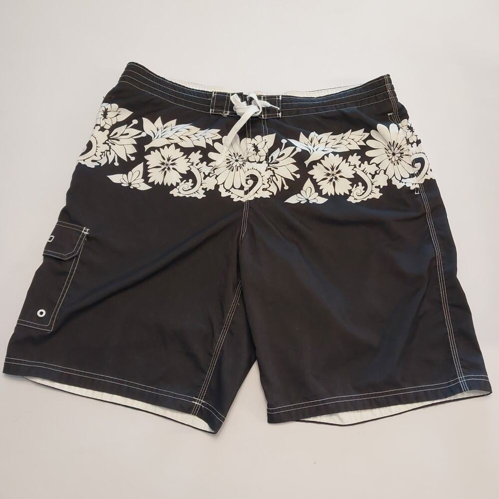 Speedo Swim Trunks Mens Extra Large Black White Bathing Suit Surf Beach Outdoors